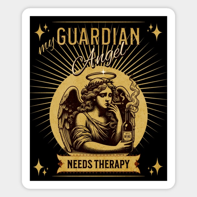 My Guardian Angel Needs Therapy Magnet by Miriam Designs